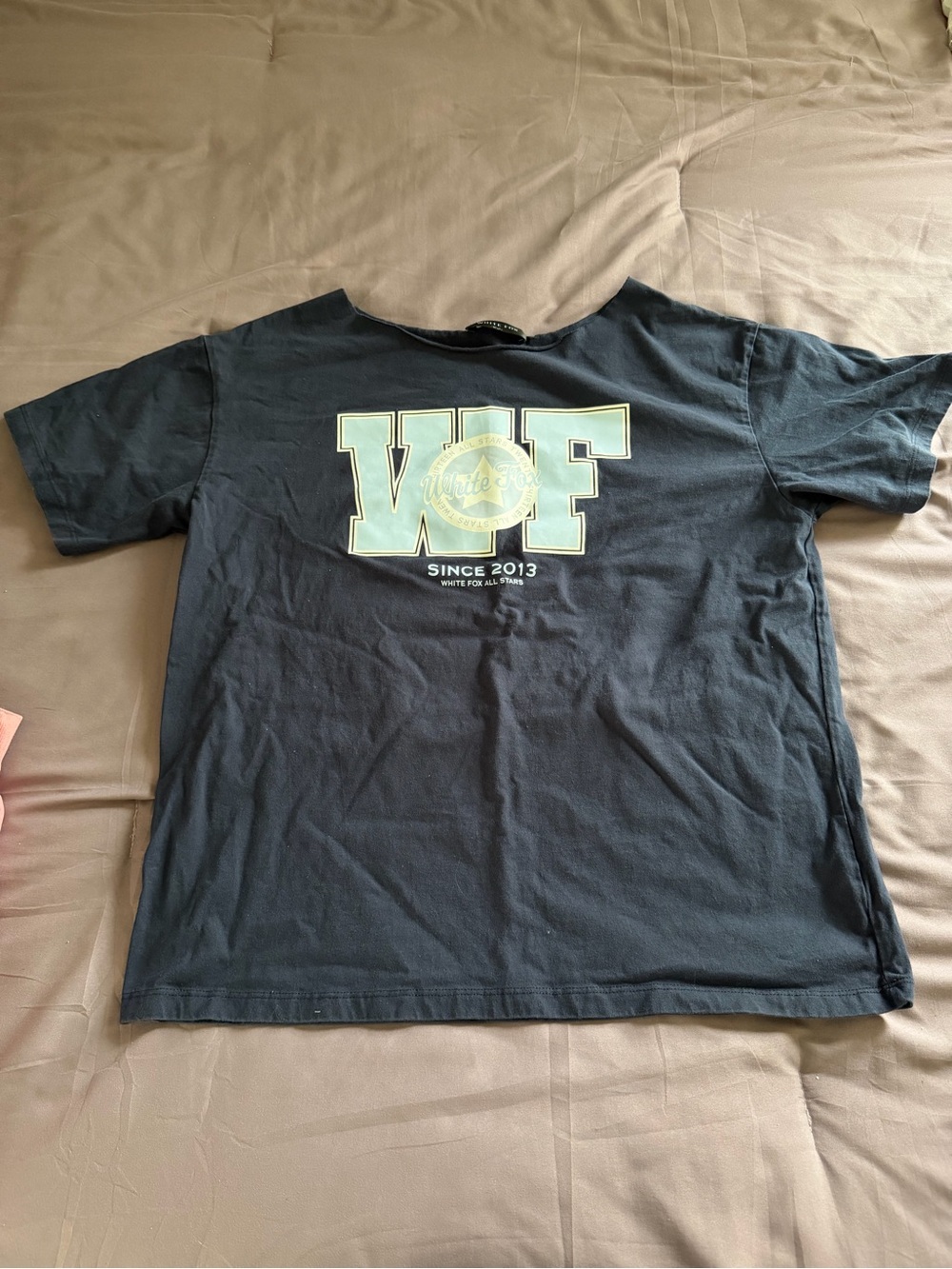 White Fox Boutique Navy Off the Shoulder Tee
